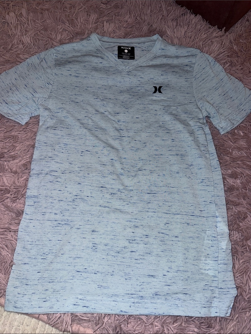 Hurley Light Blue Heathered V-Neck Tee with Small Logo